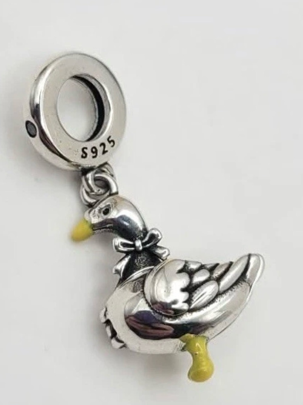 Sterling Silver Duck Charm Pendant - Silver with Yellow Accents it opens up